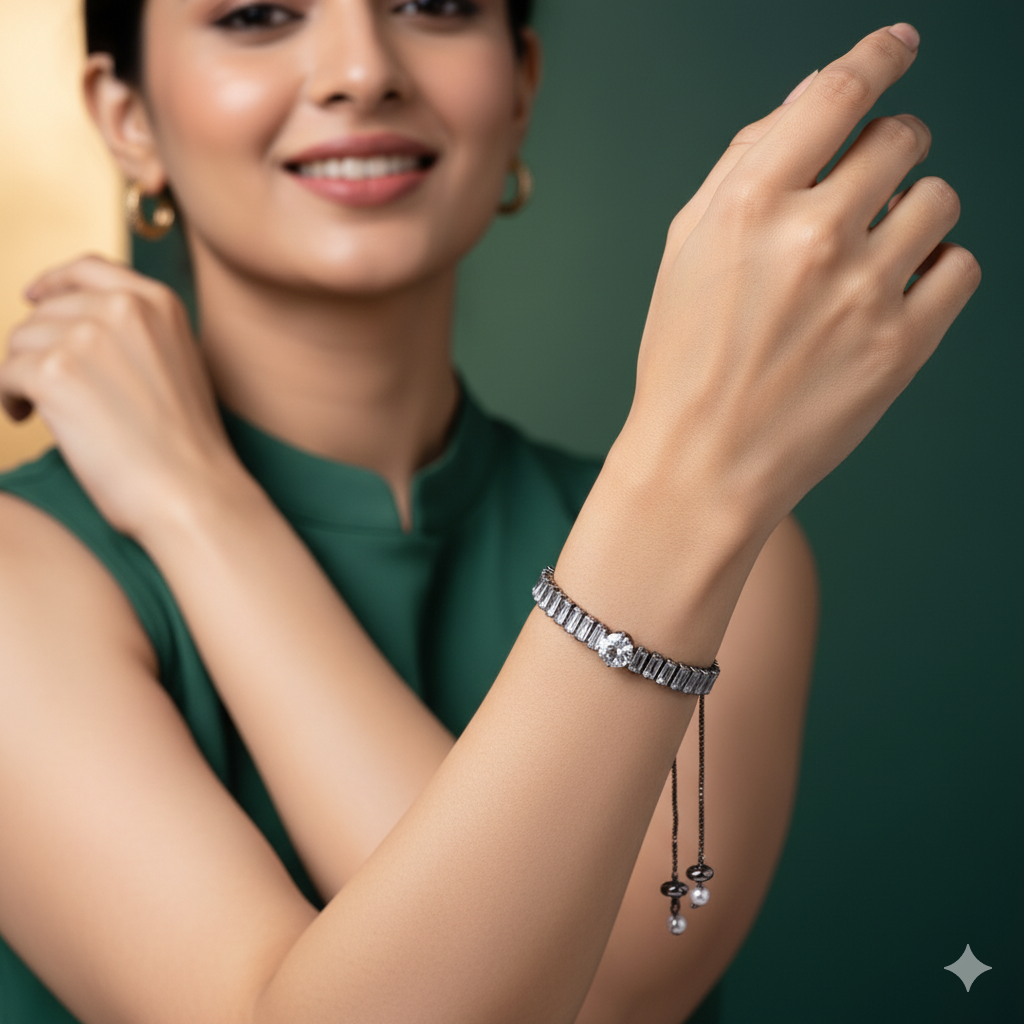 Gunmetal Bracelet with Crystal & Pearls