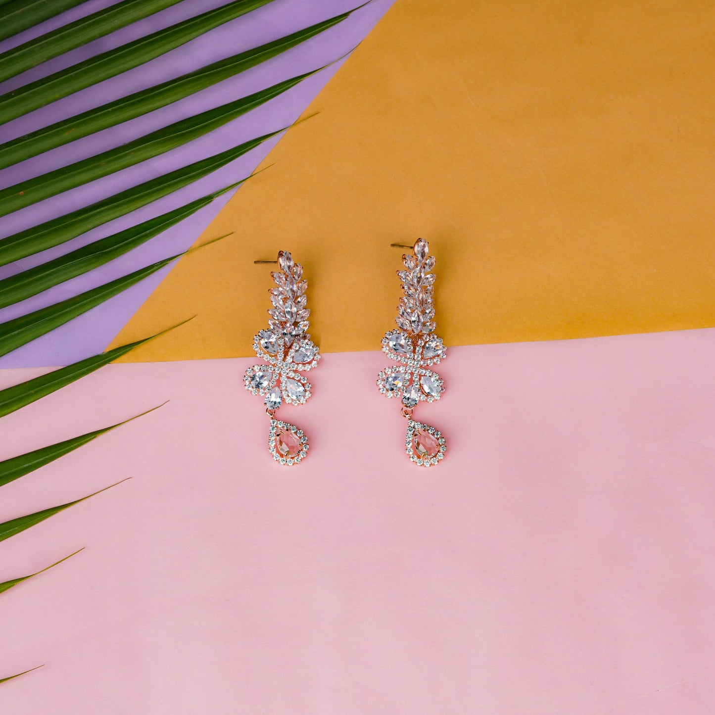Crystal Drop Earrings with Floral Motif