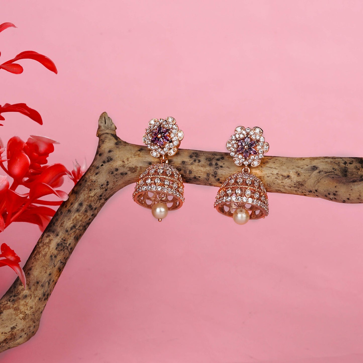 Gold Jhumka Earrings with Pearls