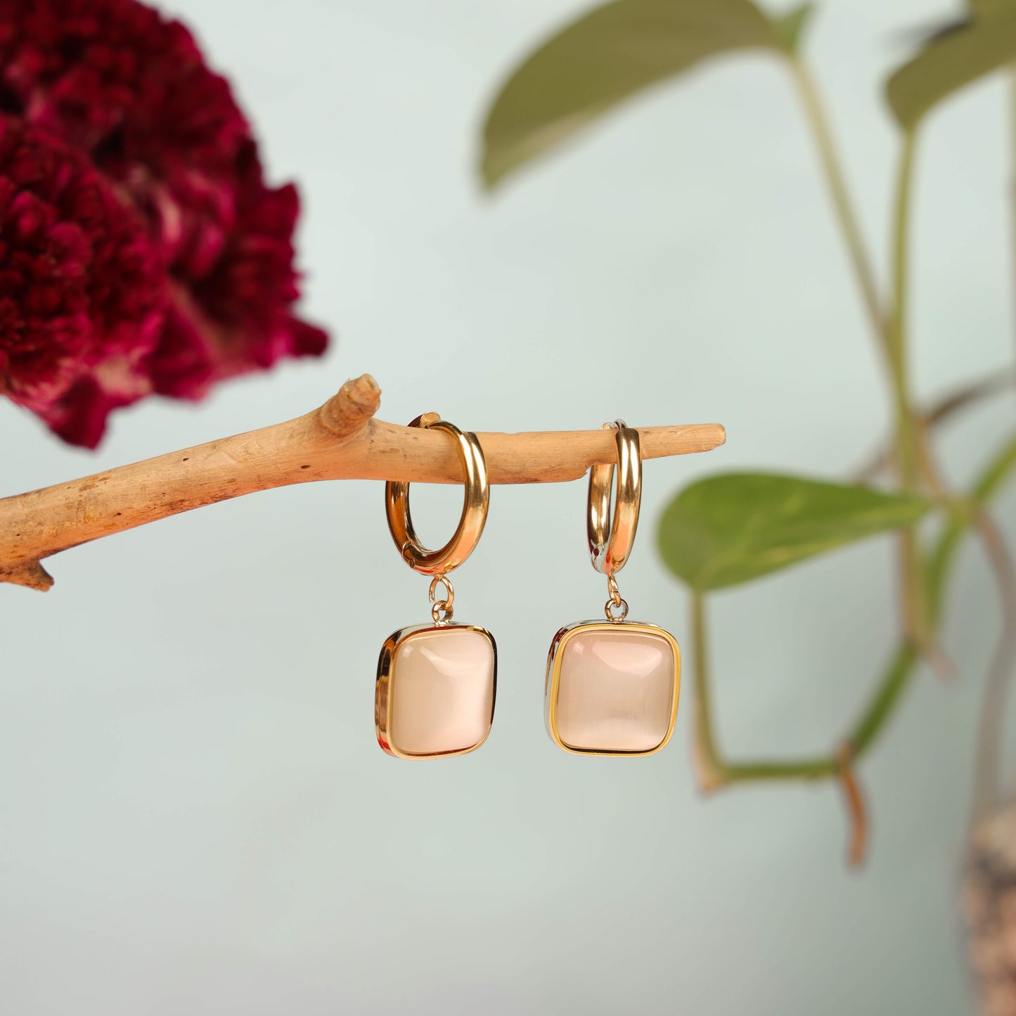 Chic Gold Hoop Earrings with Cream Drops