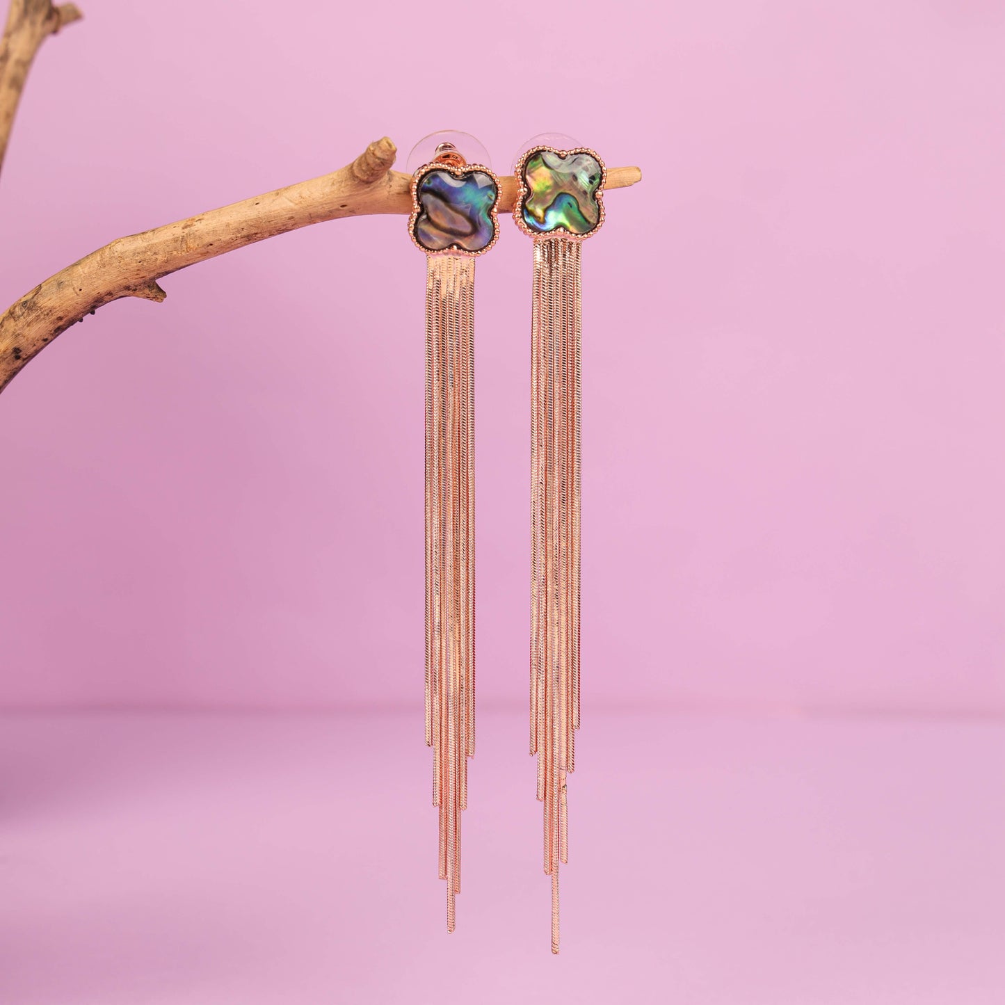 Long Gold Tassel Earrings With Abalone