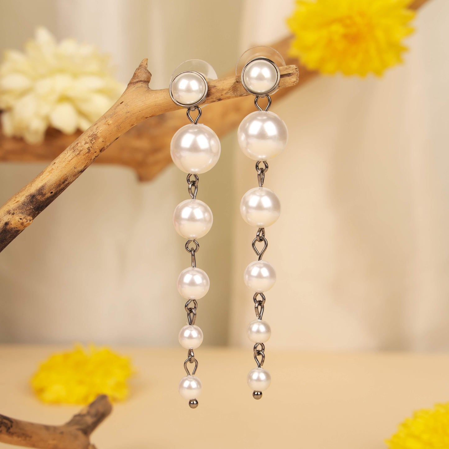 Elegant Pearl Drop Earrings in Silver