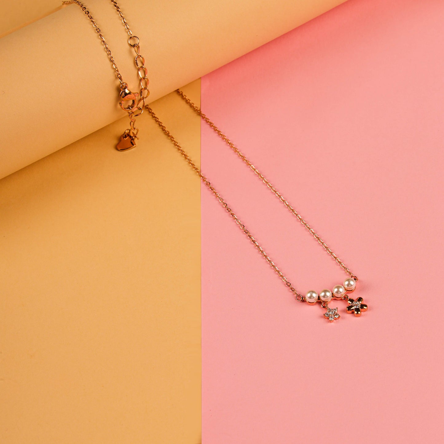 Gold Chain Necklace With Pearl Charms