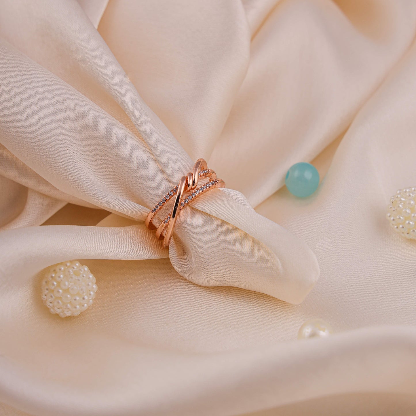 Rose Gold Crossover Ring with Sparkle