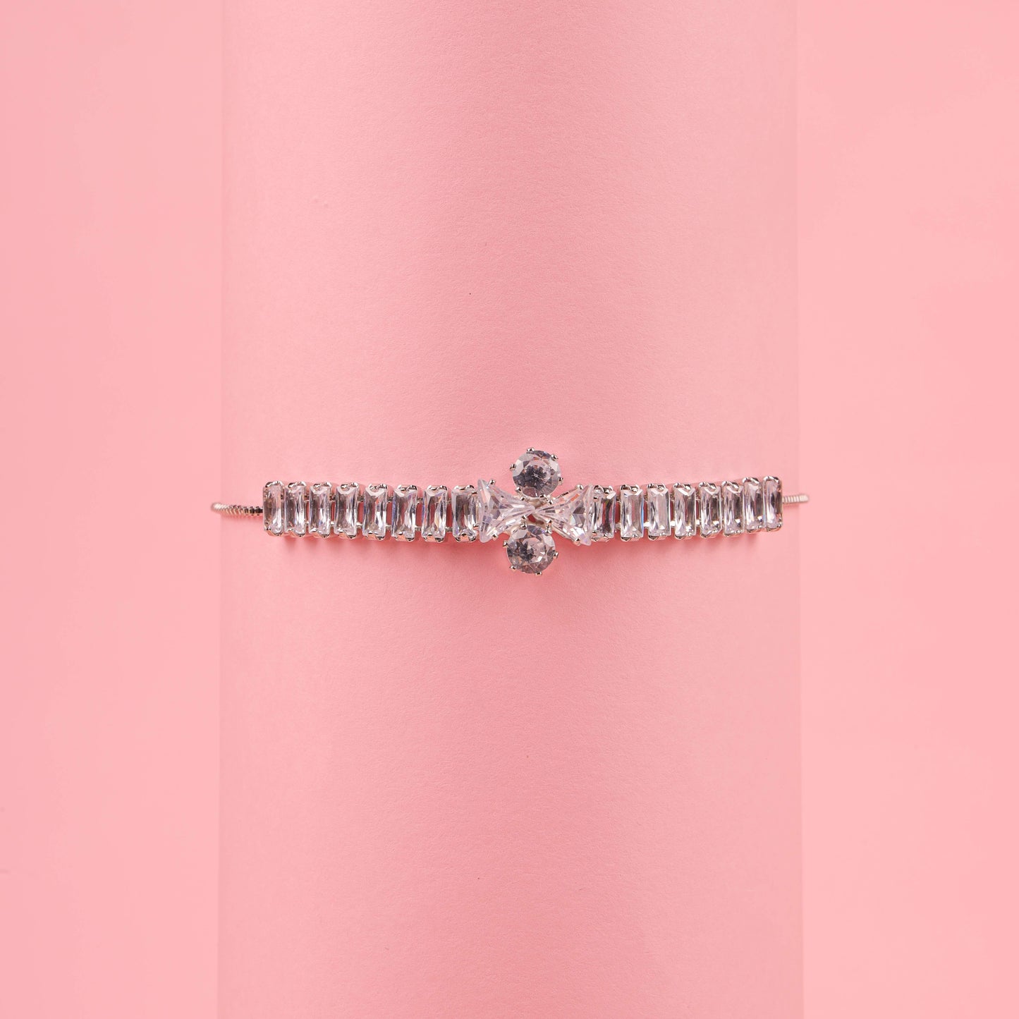 Crystal-Embellished Silver Bracelet