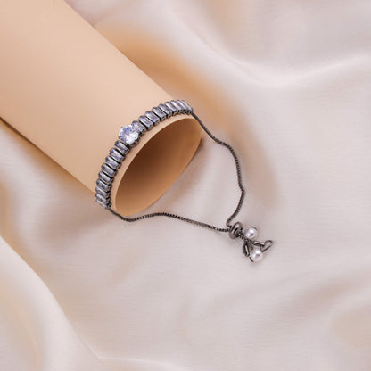 Gunmetal Bracelet with Crystal & Pearls