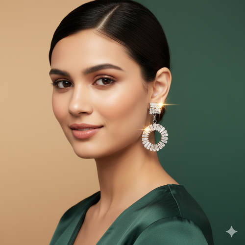 Elegant Silver Crystal Hoop Earrings