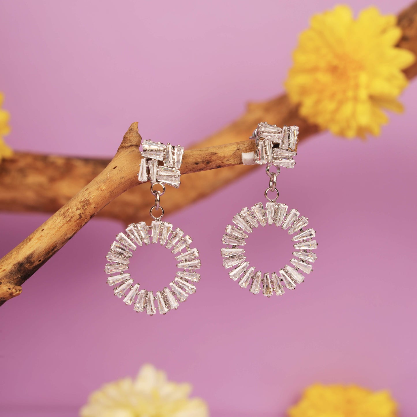Elegant Silver Crystal Hoop Earrings
