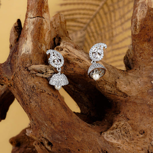 Silver Jhumka with Paisley Motif