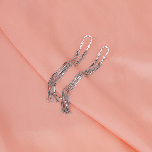 Silver Fringe Earrings with Crystal Accents