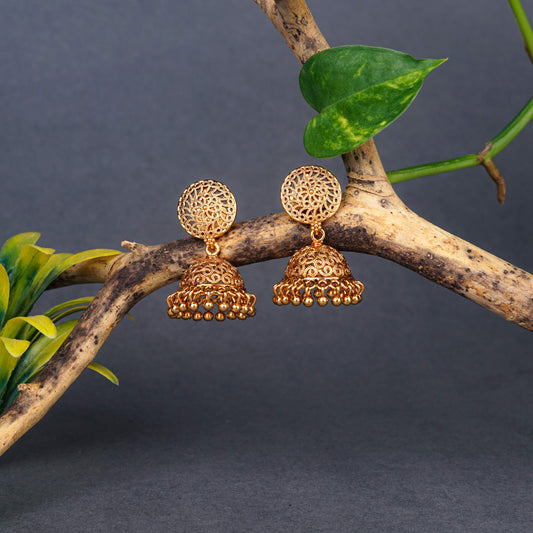 Elegant Gold-Tone Filigree Jhumka Earrings
