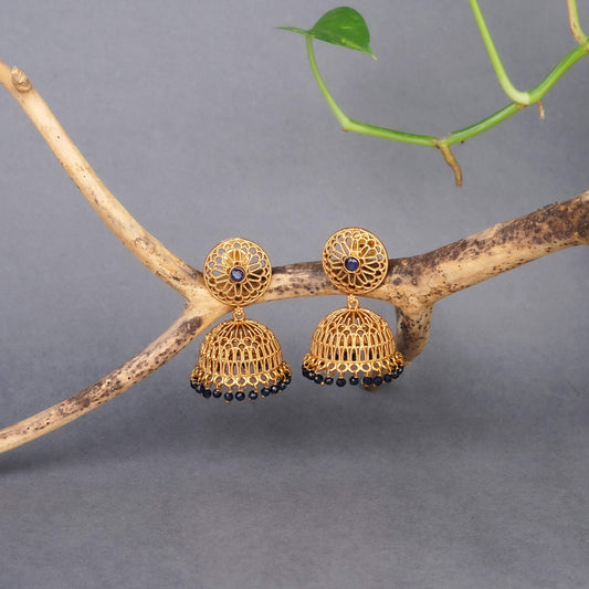 Gold-Plated Jhumka Earrings with Beads