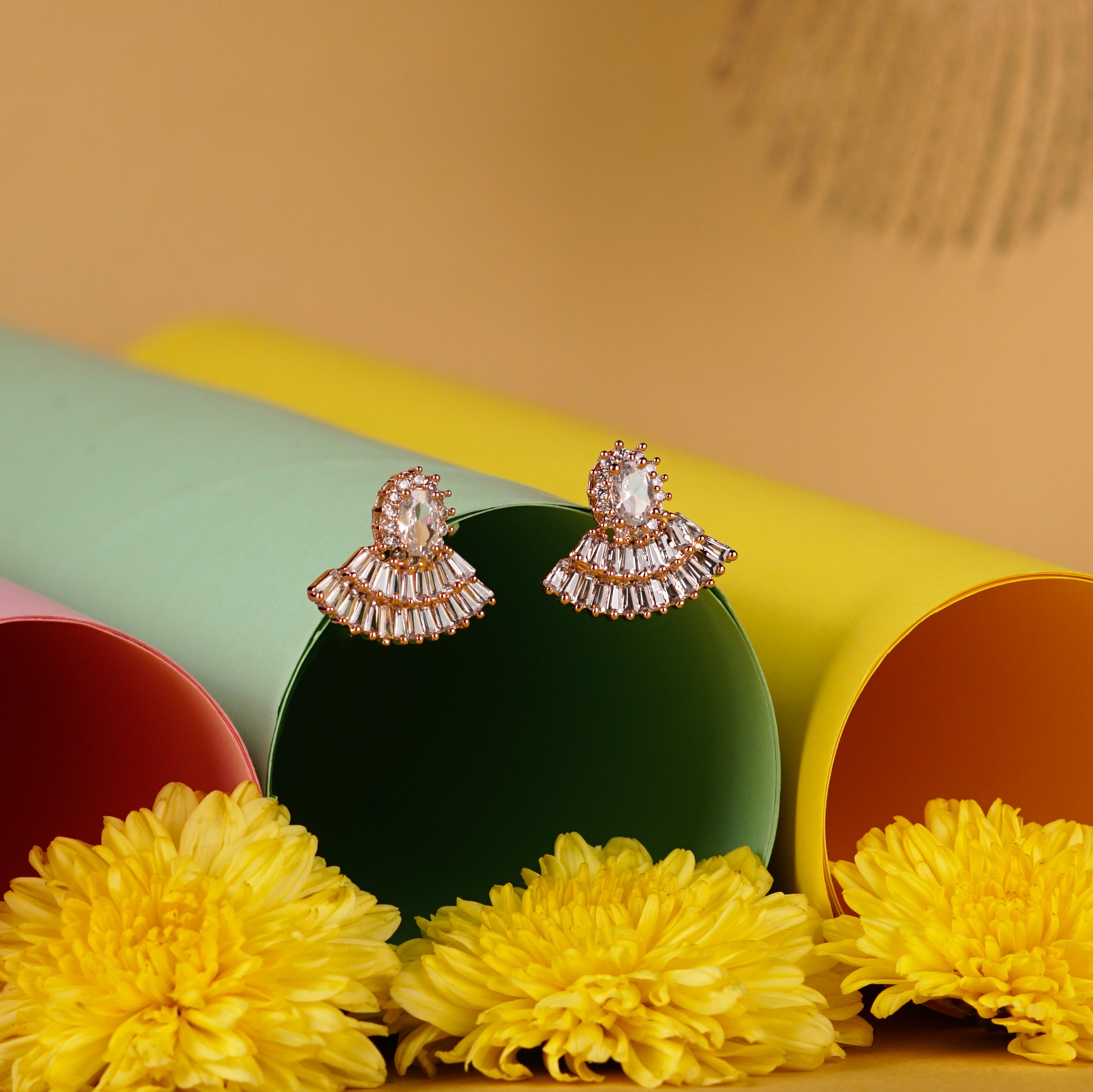 Elegant Fan-Shaped Rose Gold Earrings