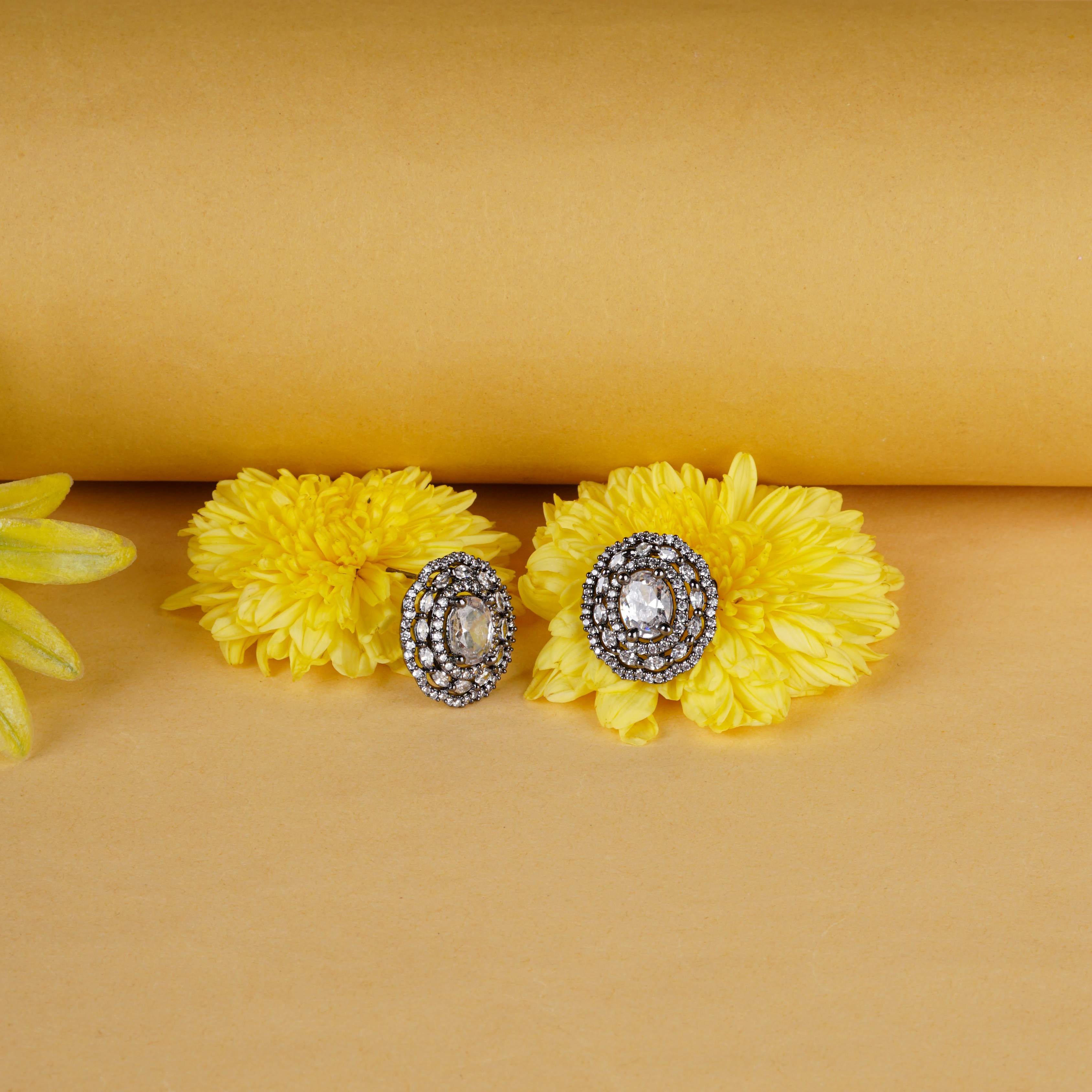 Antique Silver Oval Stud Earrings