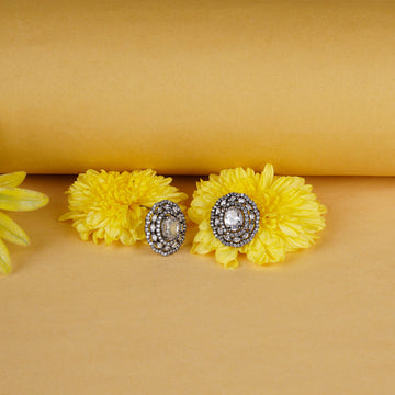 Antique Silver Oval Stud Earrings