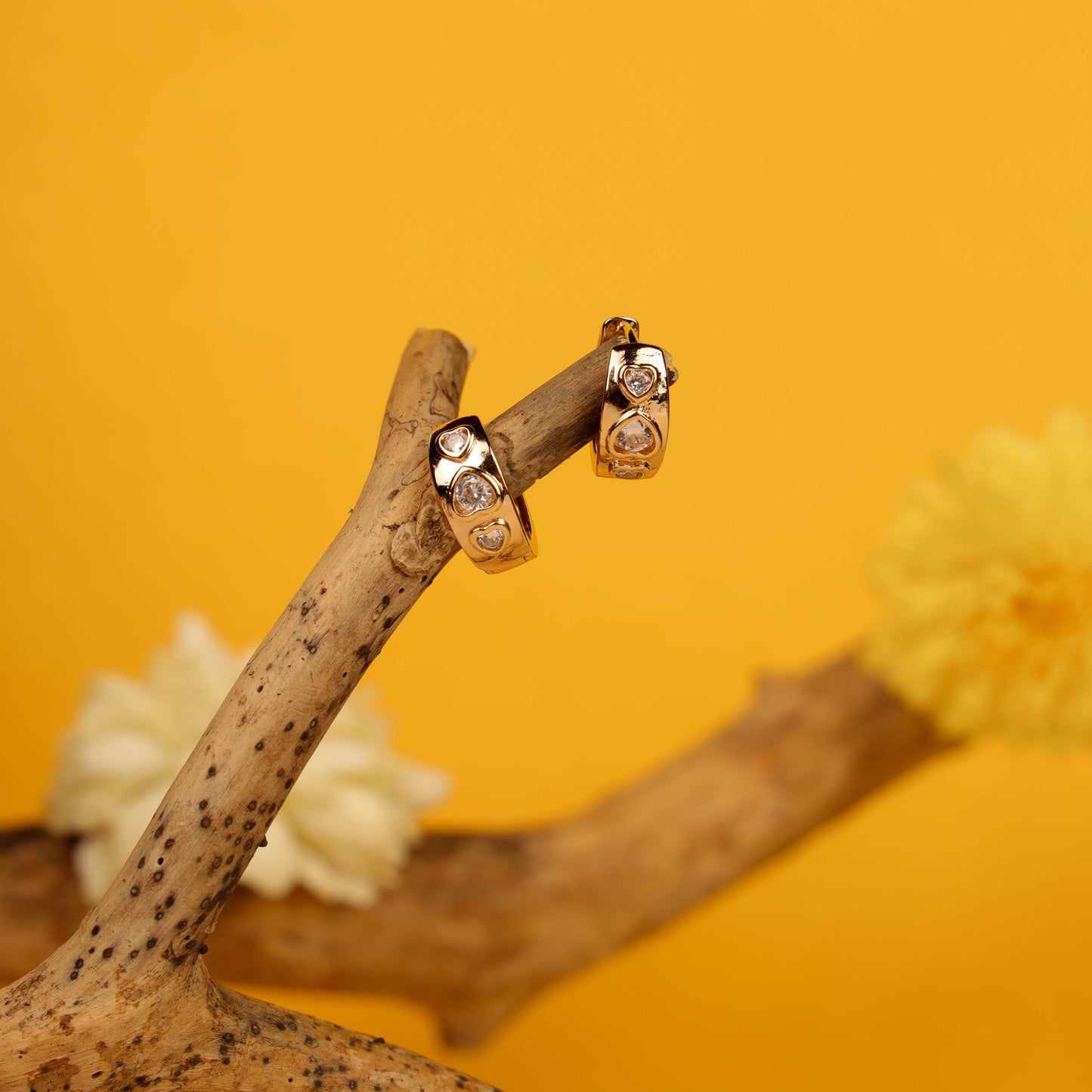 Heart-Studded Gold Huggie Hoops