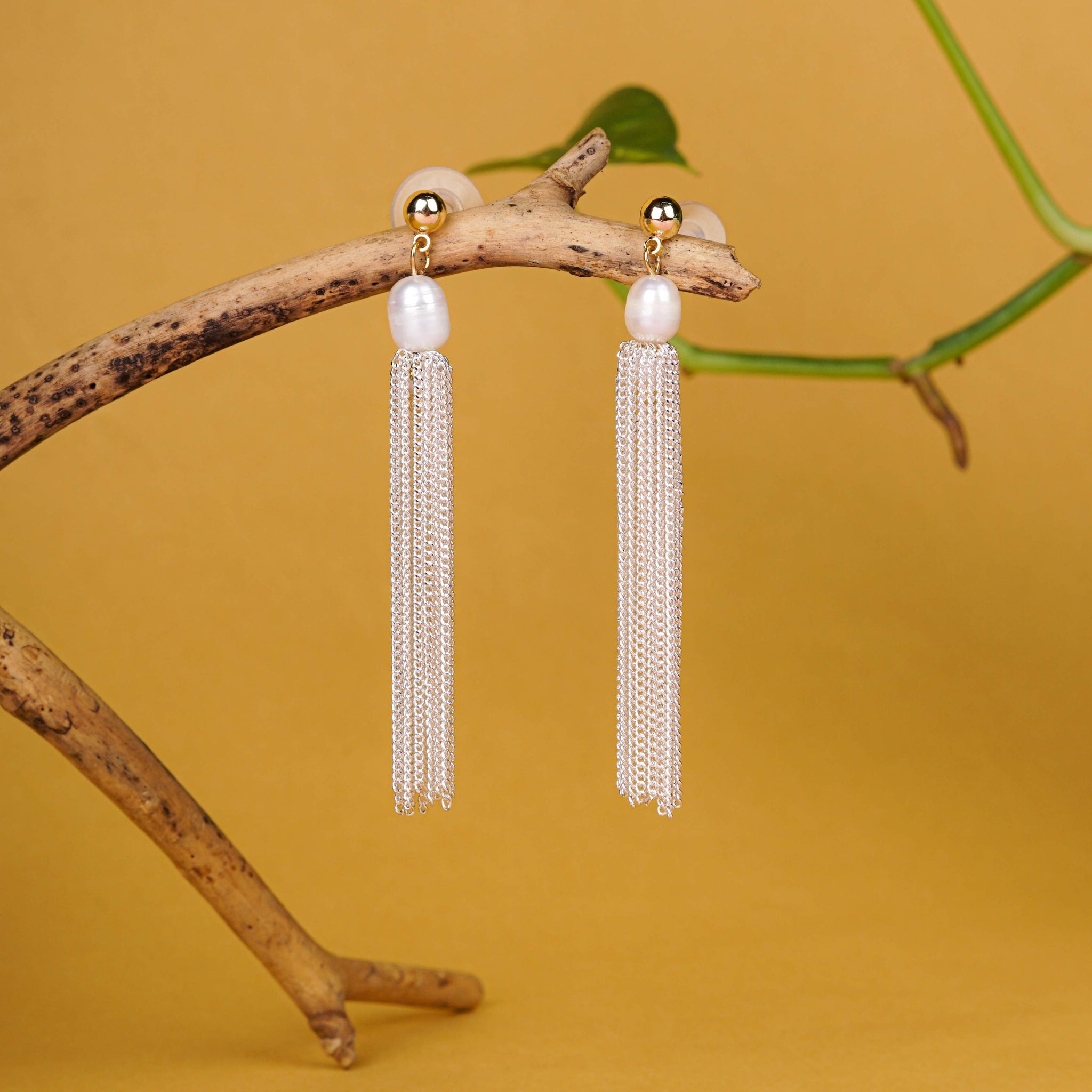 Pearl & Chain Tassel Earrings
