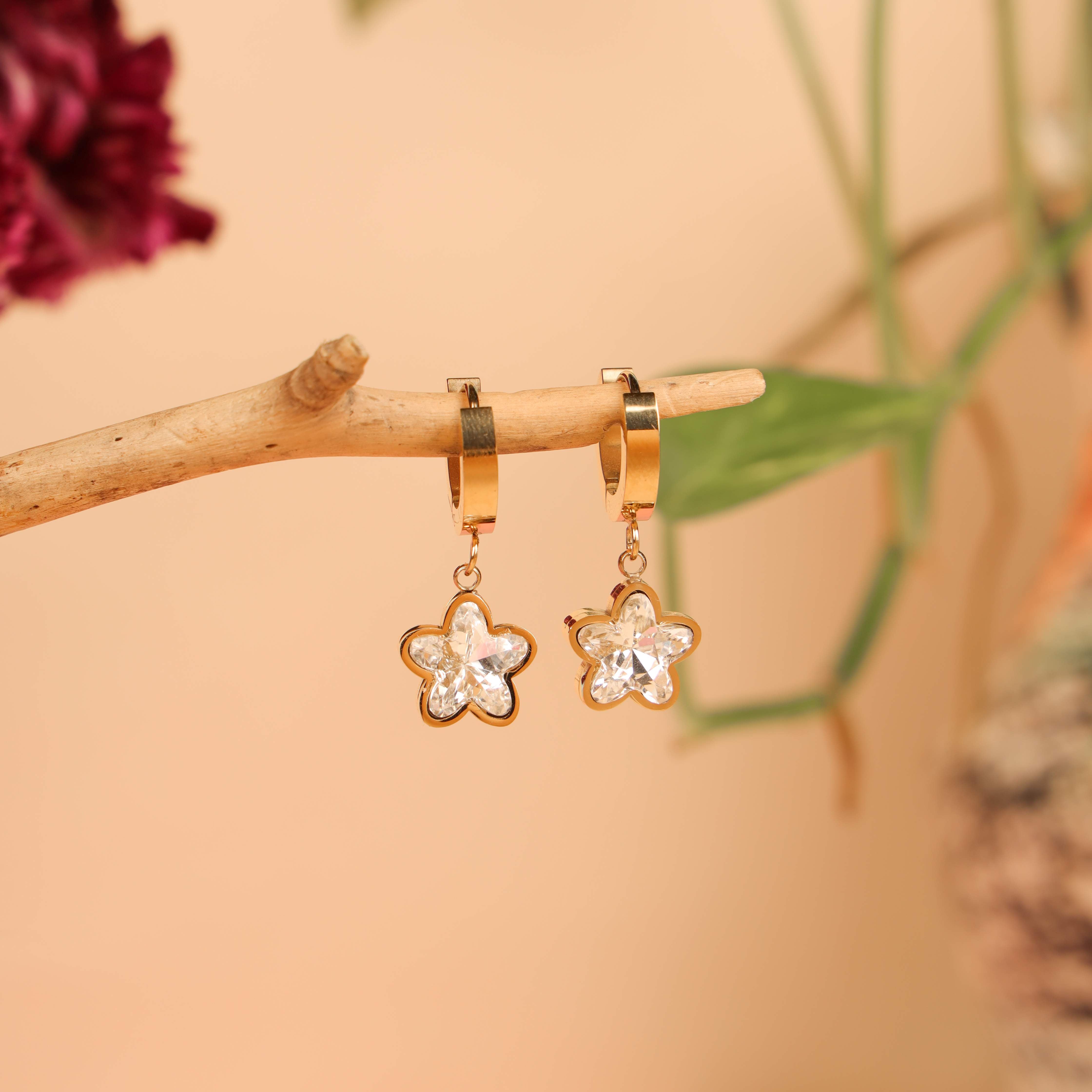 Gold-Plated Floral Crystal Drop