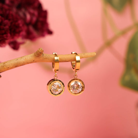 Gold Plated Round Crystal Hoop Earrings