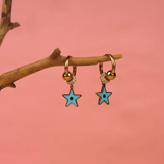 Gold-Plated Evil Eye Star Hoop