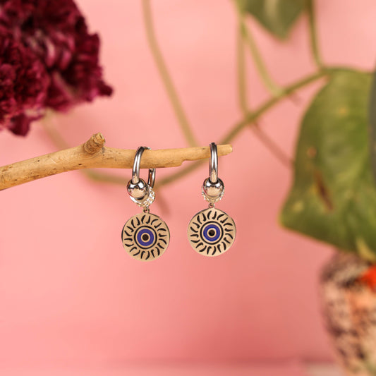 Evil Eye Hoop Earrings with Crystal Charm