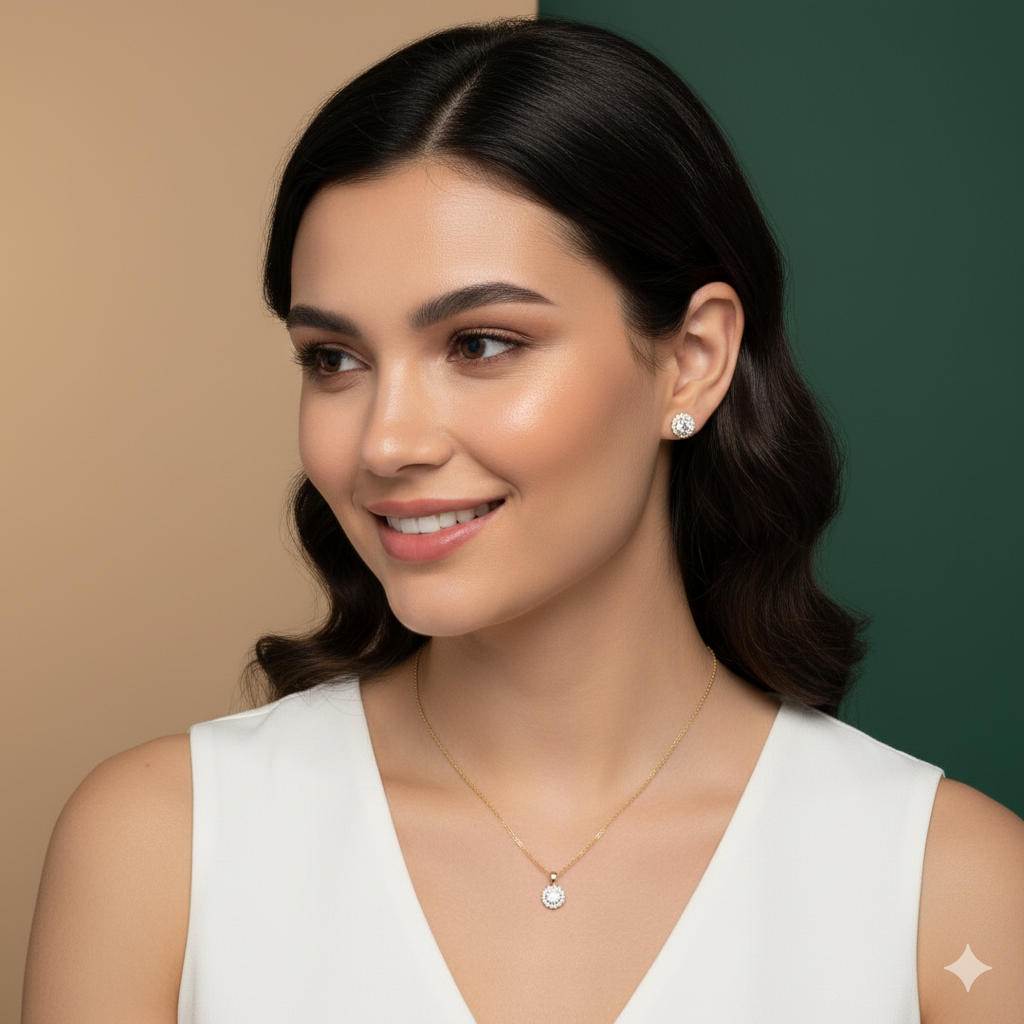 Classic Gold & Diamond Pendant Set