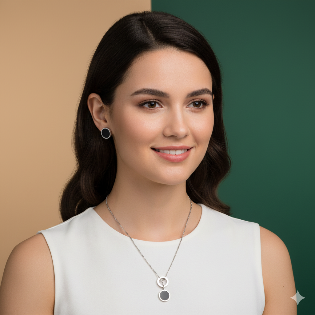 Modern Black & Silver Pendant Set