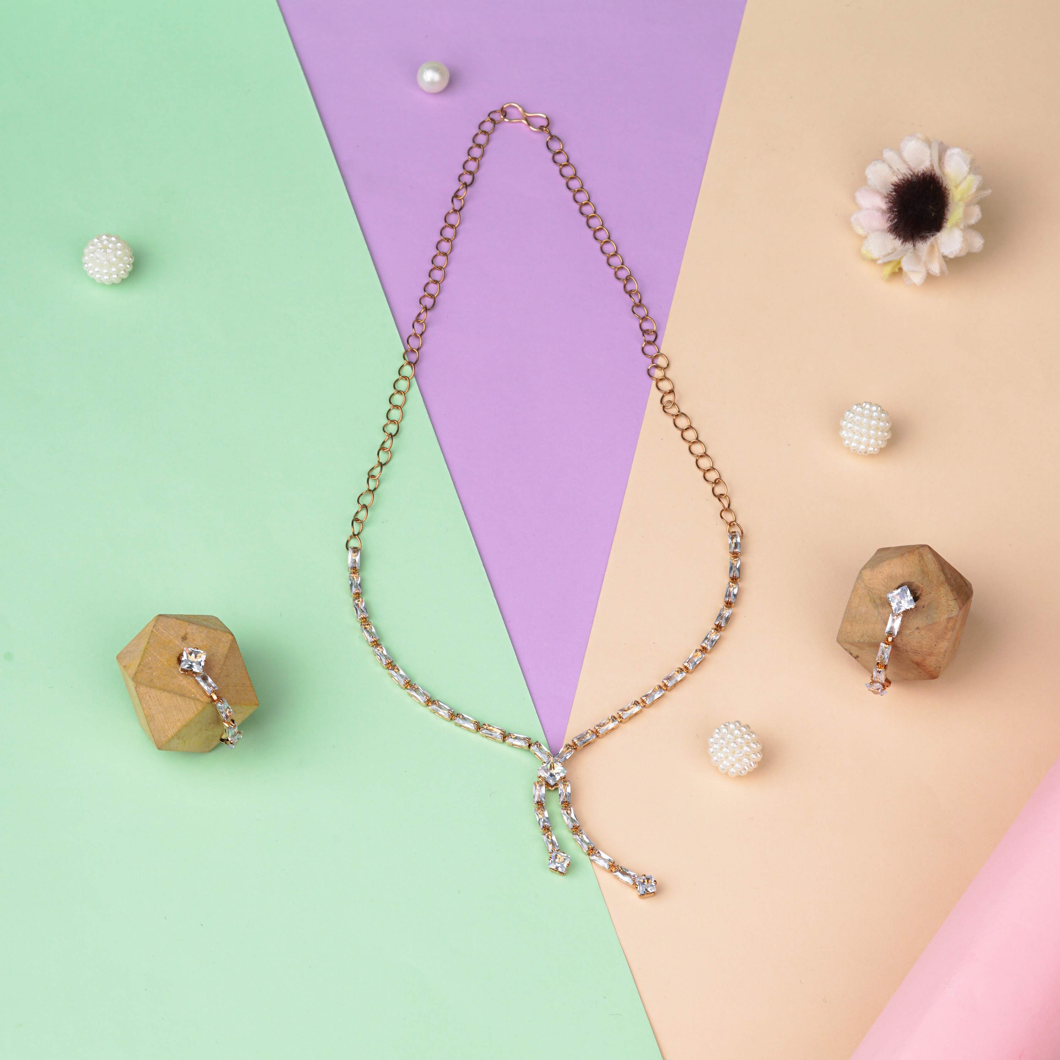 Elegant Crystal Gold Necklace Set