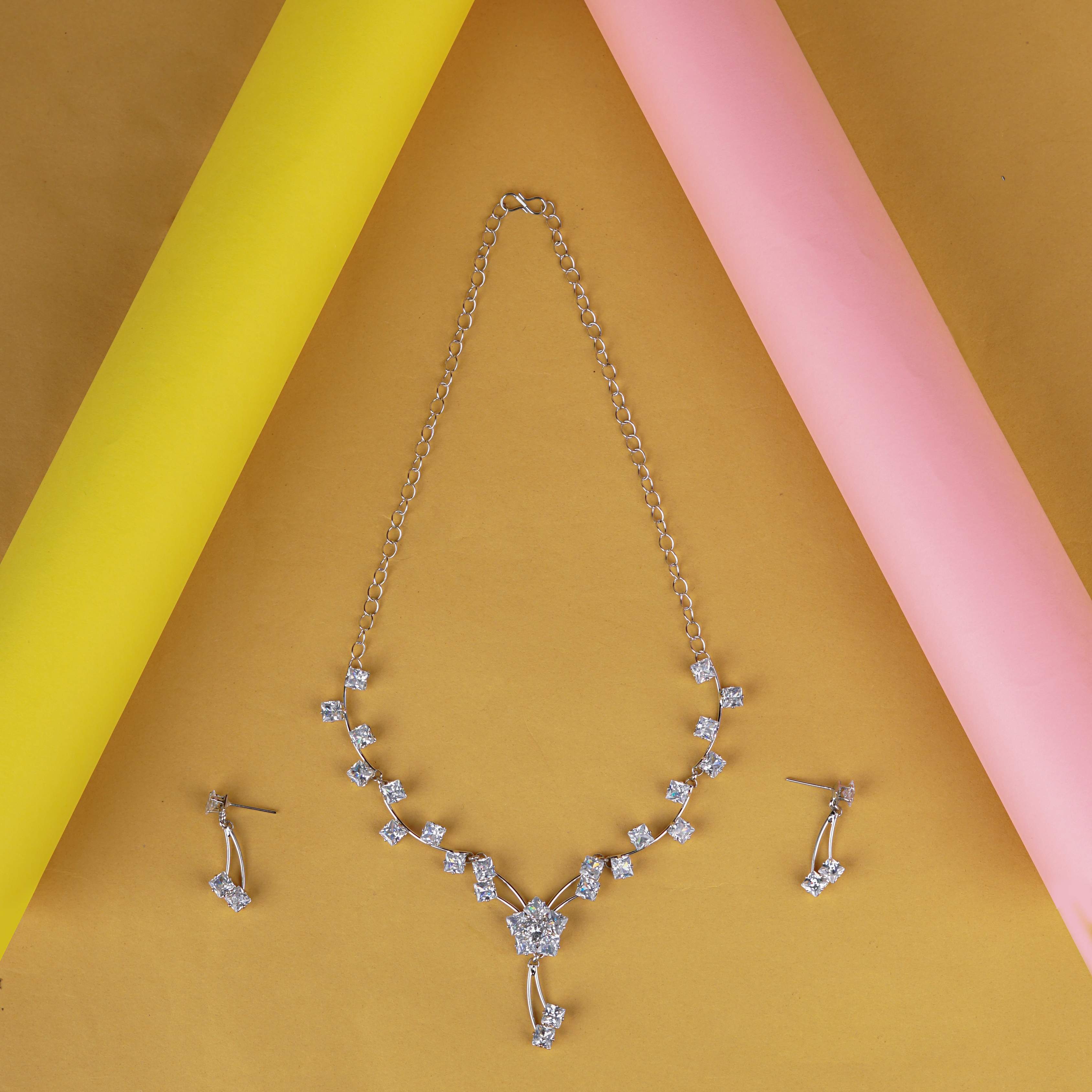 Sparkling Silver Crystal Necklace Set