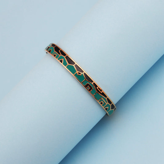 Gold And Teal Enamel Geometric Bangle