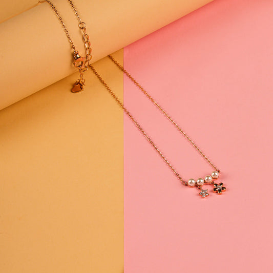 Gold Chain Necklace With Pearl Charms