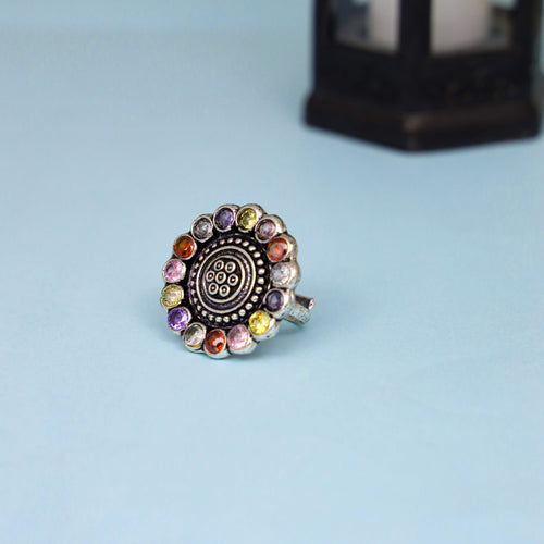 Oxidized Multicolor Stone Ring