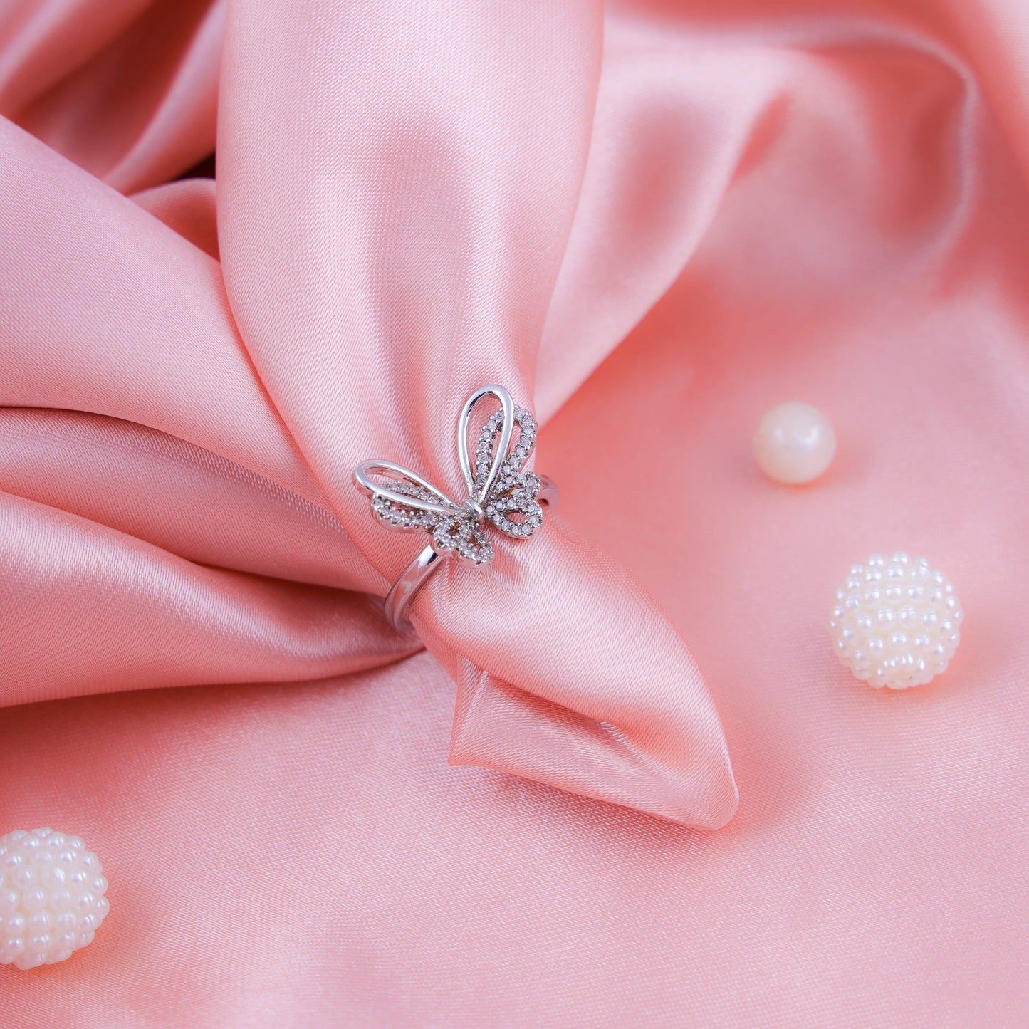 Chic Crystal Studded Butterfly Ring