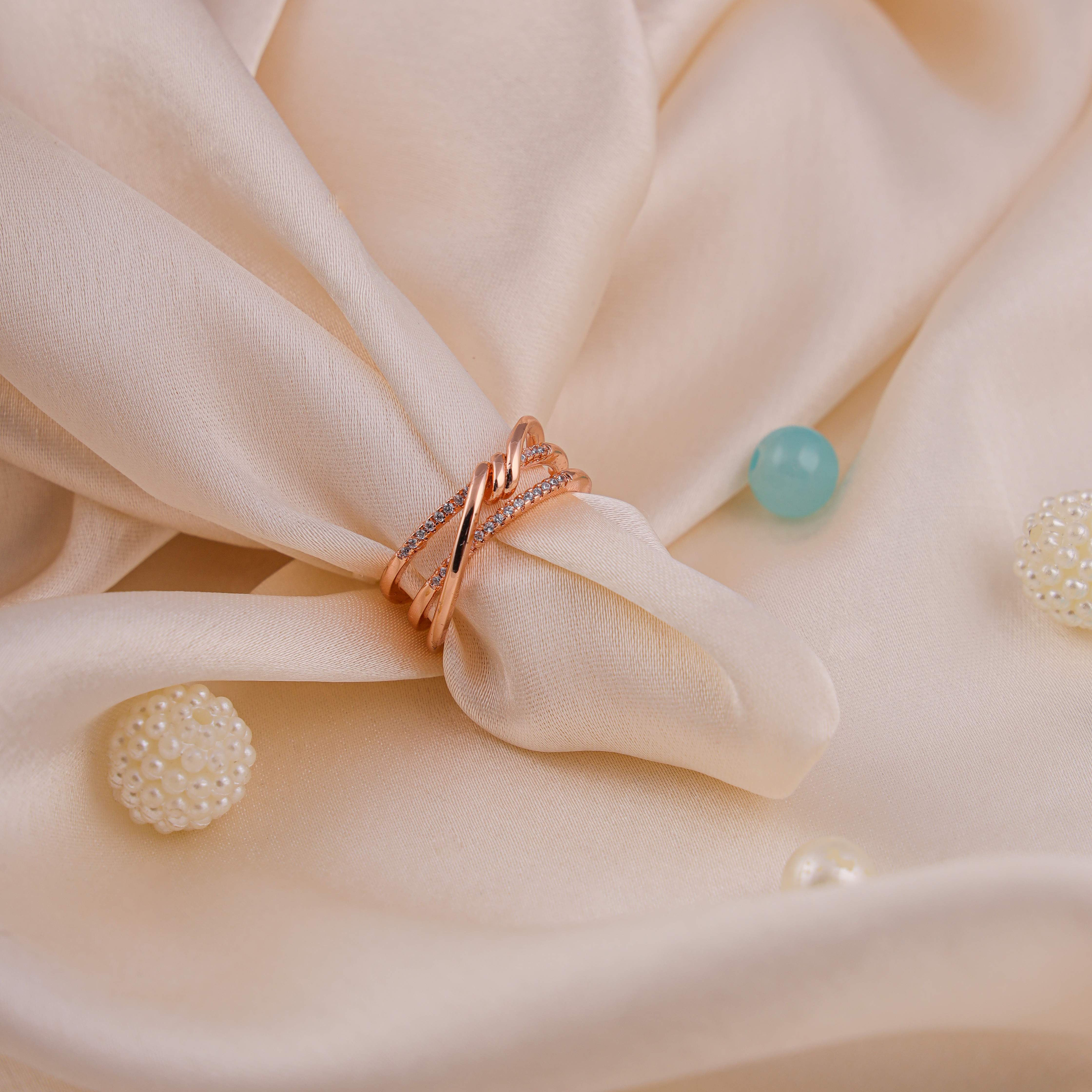 Rose Gold Crossover Ring with Sparkle