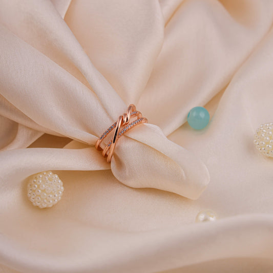 Rose Gold Crossover Ring with Sparkle